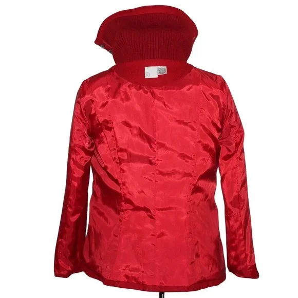 La Redoute US 6 UK 10 Red Belted Wool Blend Full Zip Snaps Knit Collar Coat - Picture 10 of 11